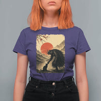 Vintage Japanese Art Samurai Warrior Black Cat T Shirt For Women Ukiyoe Style Boop Meme