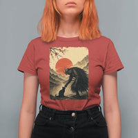 Vintage Japanese Art Samurai Warrior Black Cat T Shirt For Women Ukiyoe Style Boop Meme