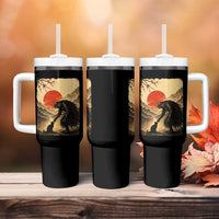Vintage Japanese Art Samurai Warrior Black Cat Tumbler With Handle Ukiyoe Style Boop Meme