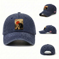 Vintage Japanese Art Samurai Warrior Black Cat Washed Cotton Baseball Cap Ukiyoe Style Boop Meme