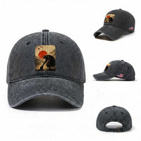 Vintage Japanese Art Samurai Warrior Black Cat Washed Cotton Baseball Cap Ukiyoe Style Boop Meme