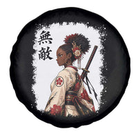 Afro African Pride Samurai Black Girl Spare Tire Cover Vintage Japanese Sumie Katana Graphic