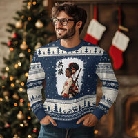 Afro African Pride Samurai Black Girl Ugly Christmas Sweater Vintage Japanese Sumie Katana Graphic