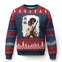 Afro African Pride Samurai Black Girl Ugly Christmas Sweater Vintage Japanese Sumie Katana Graphic