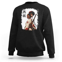 Afro African Pride Samurai Black Girl Sweatshirt Vintage Japanese Sumie Katana Graphic