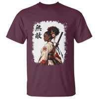 Afro African Pride Samurai Black Girl T Shirt Vintage Japanese Sumie Katana Graphic