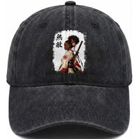 Afro African Pride Samurai Black Girl Washed Cotton Baseball Cap Vintage Japanese Sumie Katana Graphic