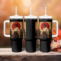 Afro American Samurai Bushido Warrior Tumbler With Handle Vintage Japanese Ukiyoe Graphic