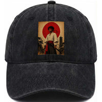 Afro American Samurai Bushido Warrior Washed Cotton Baseball Cap Vintage Japanese Ukiyoe Graphic