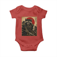 Funny Samurai Raccoon Baby Onesie Vintage Japanese Ukiyoe Warrior Graphic
