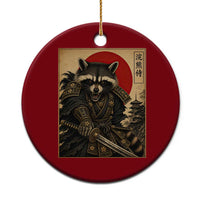 Funny Samurai Raccoon Ceramic Ornament Vintage Japanese Ukiyoe Warrior Graphic