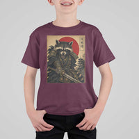 Funny Samurai Raccoon T Shirt For Kid Vintage Japanese Ukiyoe Warrior Graphic