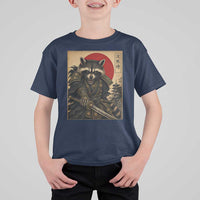 Funny Samurai Raccoon T Shirt For Kid Vintage Japanese Ukiyoe Warrior Graphic
