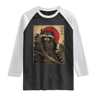 Funny Samurai Raccoon Raglan Shirt Vintage Japanese Ukiyoe Warrior Graphic