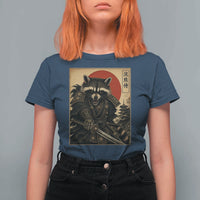 Funny Samurai Raccoon T Shirt For Women Vintage Japanese Ukiyoe Warrior Graphic