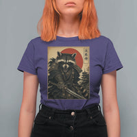 Funny Samurai Raccoon T Shirt For Women Vintage Japanese Ukiyoe Warrior Graphic