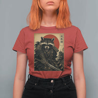 Funny Samurai Raccoon T Shirt For Women Vintage Japanese Ukiyoe Warrior Graphic