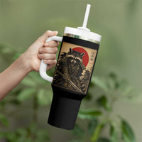 Funny Samurai Raccoon Tumbler With Handle Vintage Japanese Ukiyoe Warrior Graphic