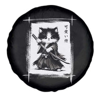 Vintage Japanese Art Samurai Cat Spare Tire Cover Sumie Kawaii Cat Lover Gift