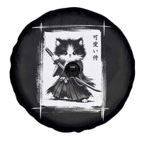 Vintage Japanese Art Samurai Cat Spare Tire Cover Sumie Kawaii Cat Lover Gift