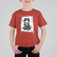 Vintage Japanese Art Samurai Cat T Shirt For Kid Sumie Kawaii Cat Lover Gift
