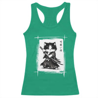 Vintage Japanese Art Samurai Cat Racerback Tank Top Sumie Kawaii Cat Lover Gift