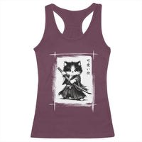 Vintage Japanese Art Samurai Cat Racerback Tank Top Sumie Kawaii Cat Lover Gift