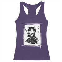 Vintage Japanese Art Samurai Cat Racerback Tank Top Sumie Kawaii Cat Lover Gift