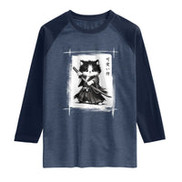 Vintage Japanese Art Samurai Cat Raglan Shirt Sumie Kawaii Cat Lover Gift