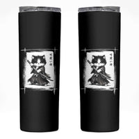Vintage Japanese Art Samurai Cat Skinny Tumbler Sumie Kawaii Cat Lover Gift