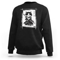 Vintage Japanese Art Samurai Cat Sweatshirt Sumie Kawaii Cat Lover Gift