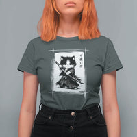 Vintage Japanese Art Samurai Cat T Shirt For Women Sumie Kawaii Cat Lover Gift