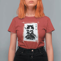 Vintage Japanese Art Samurai Cat T Shirt For Women Sumie Kawaii Cat Lover Gift