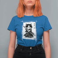 Vintage Japanese Art Samurai Cat T Shirt For Women Sumie Kawaii Cat Lover Gift