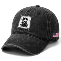 Vintage Japanese Art Samurai Cat Washed Cotton Baseball Cap Sumie Kawaii Cat Lover Gift