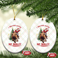 Funny Black Santa Bull Riding Christmas Ceramic Ornament I Deliver Gifts No Bull - Wonder Print Shop