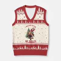 Funny Black Santa Bull Riding Xmas V-Neck Knit Sweater Vest I Deliver Gifts No Bull - Wonder Print Shop