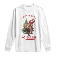 Funny Black Santa Bull Riding Christmas Long Sleeve Shirt I Deliver Gifts No Bull - Wonder Print Shop
