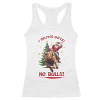 Funny Black Santa Bull Riding Christmas Racerback Tank Top I Deliver Gifts No Bull - Wonder Print Shop