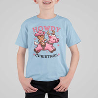 Howdy Christmas T Shirt For Kid Funny Gingerbread Cowboy Riding Reindeer Gift For Girl - Wonder Print Shop