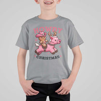 Howdy Christmas T Shirt For Kid Funny Gingerbread Cowboy Riding Reindeer Gift For Girl - Wonder Print Shop