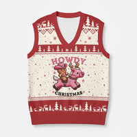 Howdy Xmas V-Neck Knit Sweater Vest Funny Gingerbread Cowboy Riding Reindeer Gift For Girl - Wonder Print Shop