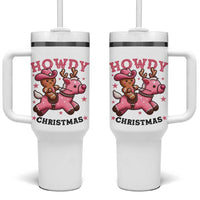 Howdy Christmas Tumbler With Handle Funny Gingerbread Cowboy Riding Reindeer Gift For Girl - Wonder Print Shop