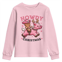 Howdy Christmas Youth Sweatshirt Funny Gingerbread Cowboy Riding Reindeer Gift For Girl - Wonder Print Shop