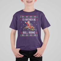 Id Rather Be Bull Riding T Shirt For Kid Black Santa Bull Rider Ugly Christmas Gift - Wonder Print Shop