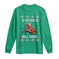 Id Rather Be Bull Riding Long Sleeve Shirt Black Santa Bull Rider Ugly Christmas Gift - Wonder Print Shop