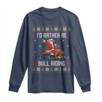 Id Rather Be Bull Riding Long Sleeve Shirt Black Santa Bull Rider Ugly Christmas Gift - Wonder Print Shop