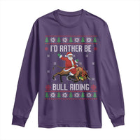 Id Rather Be Bull Riding Long Sleeve Shirt Black Santa Bull Rider Ugly Christmas Gift - Wonder Print Shop