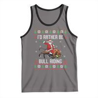 Id Rather Be Bull Riding Tank Top Black Santa Bull Rider Ugly Christmas Gift - Wonder Print Shop
