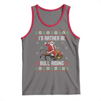 Id Rather Be Bull Riding Tank Top Black Santa Bull Rider Ugly Christmas Gift - Wonder Print Shop